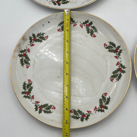 Christmas Holly Dinner Plate Set 4 Piece Fine Porcelain Japan Gold Rim 10.5"