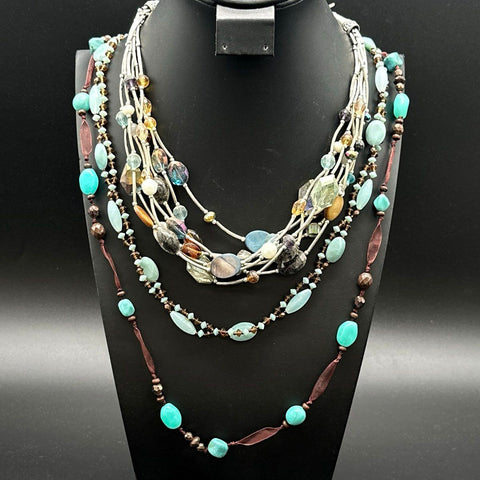 Cookie Lee Fashion Jewelry Lot 8pc Silver Tone Faux Turquoise Beaded Necklaces
