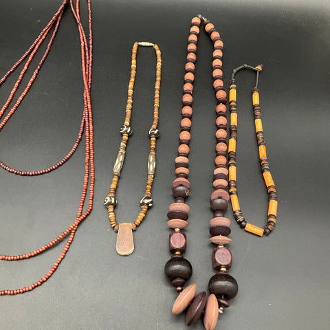 Mixed Costume Jewelry Lot 9 Necklaces Boho Tribal Wood Seed Bead Tassel 0.55lb