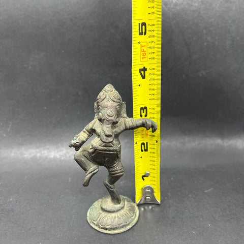 Vintage Dancing Ganesha Ganapati Bronze Statue Hindu God Figure 3.75" Patina