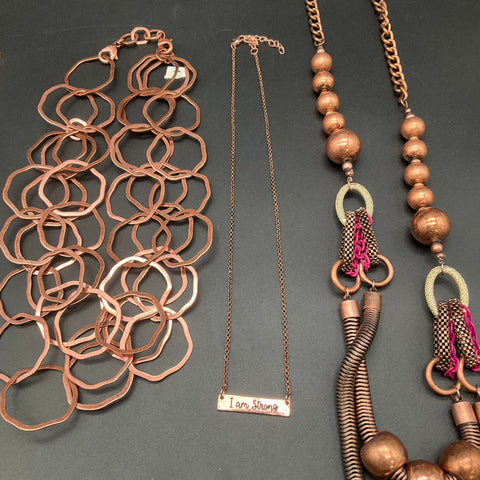 Fashion Jewelry Lot of 7 Statement Necklaces Bracelet Earrings Copper Gold Tone