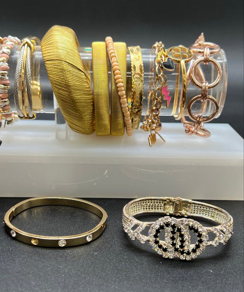 Vintage & Modern Gold Tone Jewelry Lot of 16 Bracelets Bangles Cuffs Charms