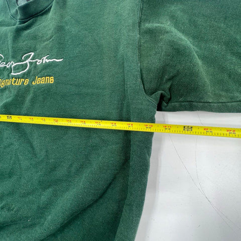 Vintage Y2K Sean Jean Men's Green Embroidered Signature Crewneck Sweatshirt XL