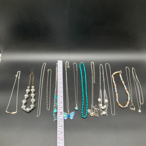 Mixed Fashion Jewelry Lot of 14 Silver Tone Beaded & Enamel Pendants