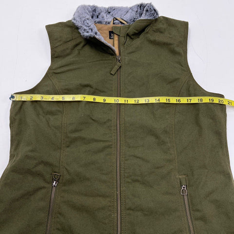 Noble Outfitters Women's Olive Green Faux Fur Collar Quilted Cotton Vest Sz L
