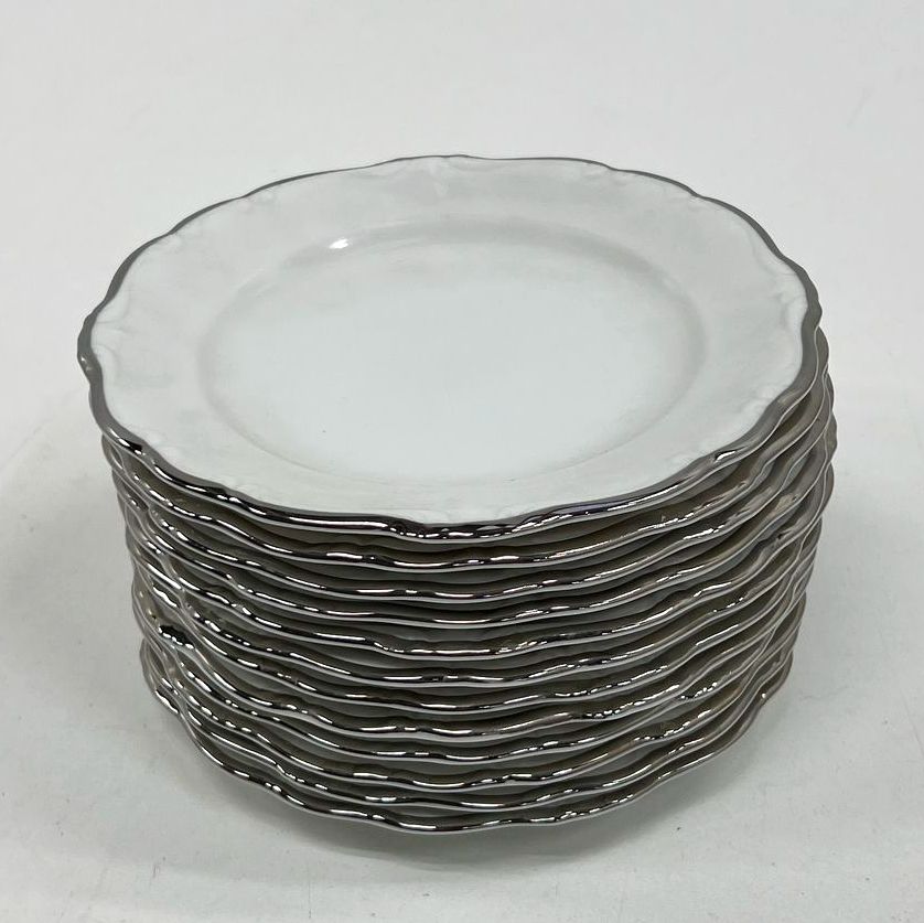 Vintage Johann Haviland Bavaria Baroque Platinum Trim Bread Butter Plates Lot