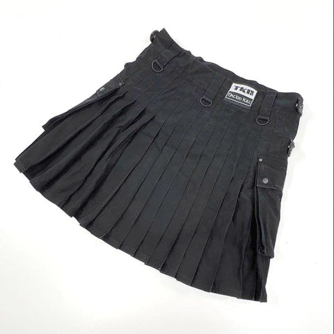 The Kilted Nation Men's Black Utility Cargo Kilt D-Rings Pleated Sz 40