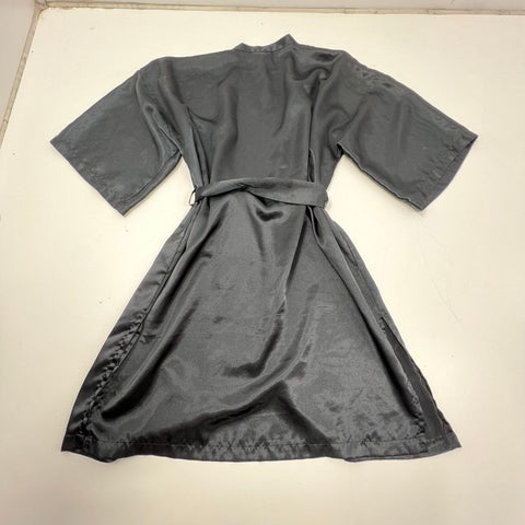 Vintage 80s Victoria's Secret Women's Gold Label Robe Black Satin Kimono One