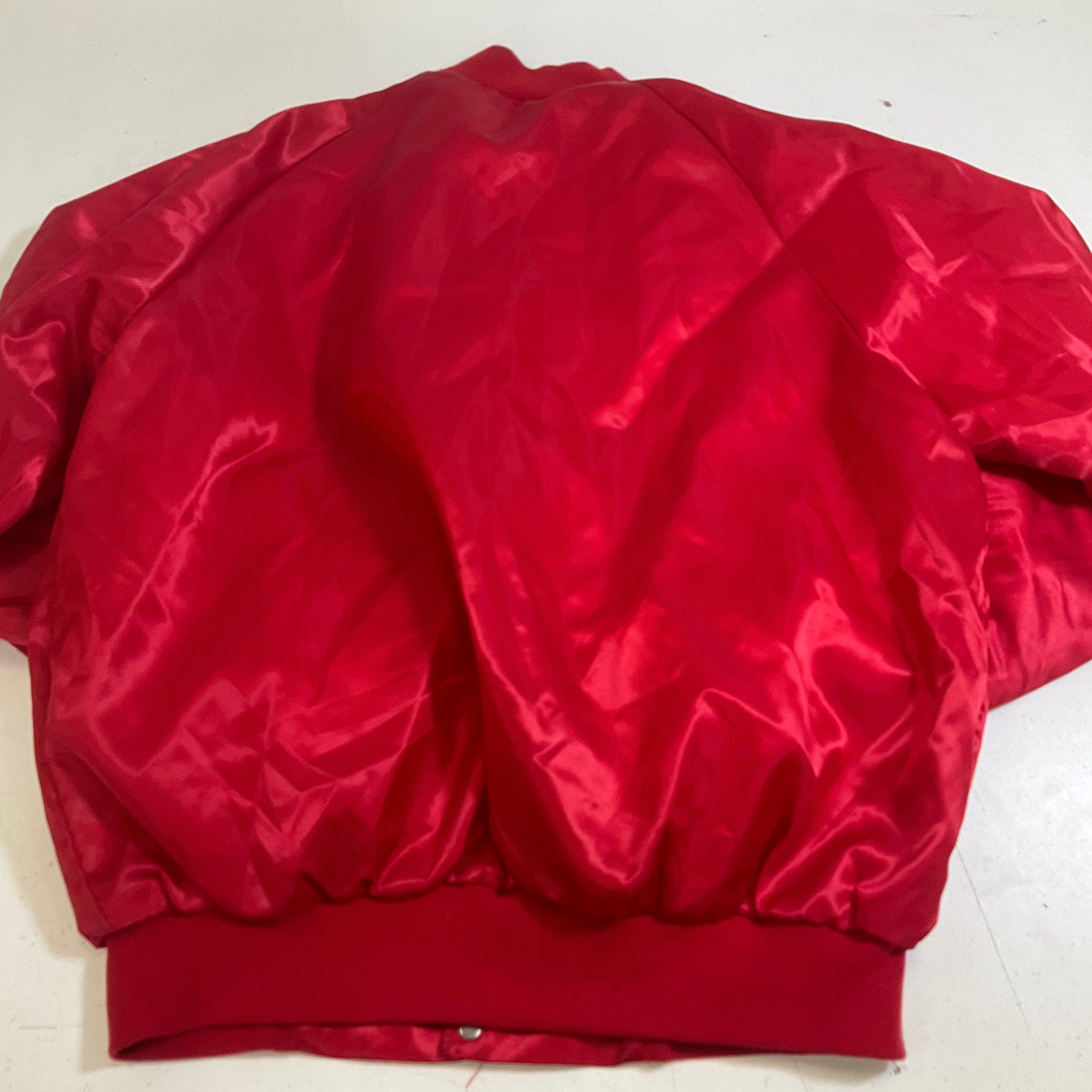 Vintage 80s West Ark Red Satin Cornhusker Bearing Coach Jacket Men's XL