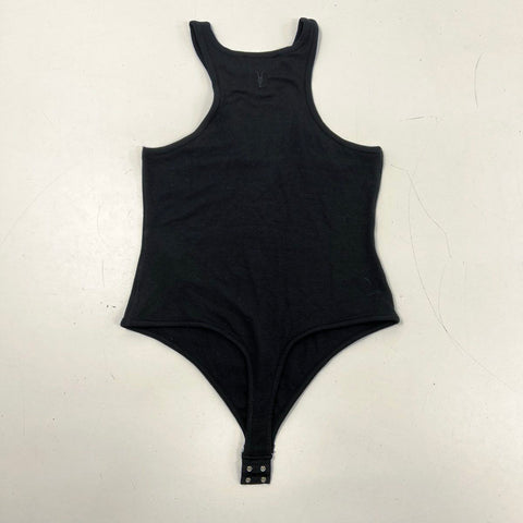 AllSaints Women's Black Ribbed Racerback High Neck Tencel Bodysuit Size 8