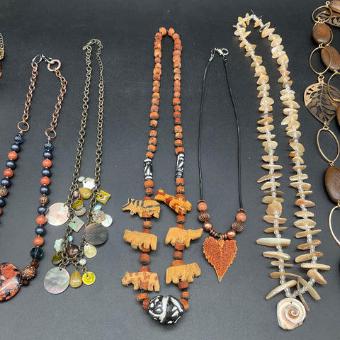 Boho Statement Necklace Jewelry Lot of 7 Shell Wood Stone Tribal Naturalistic