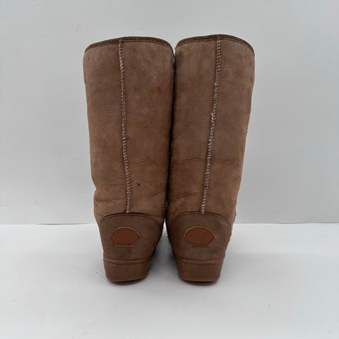 Minnetonka Sheepskin Tall Suede Winter Boots Chestnut Brown Women's Size 8