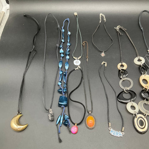Mixed Fashion Costume Jewelry Lot 14 Necklaces Boho Corded Moon Heart 0.5 lbs