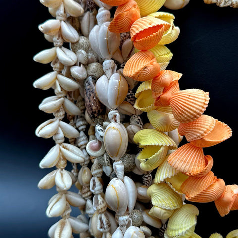 Vintage Boho Costume Jewelry Lot Shell Cowrie Bivalve Necklaces 10 Pieces