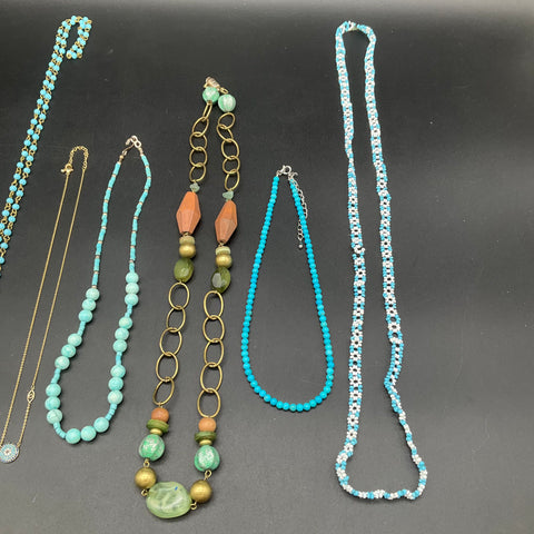 Vintage to Modern Costume Jewelry Lot of 9 Necklaces Beaded Tassel Evil Eye