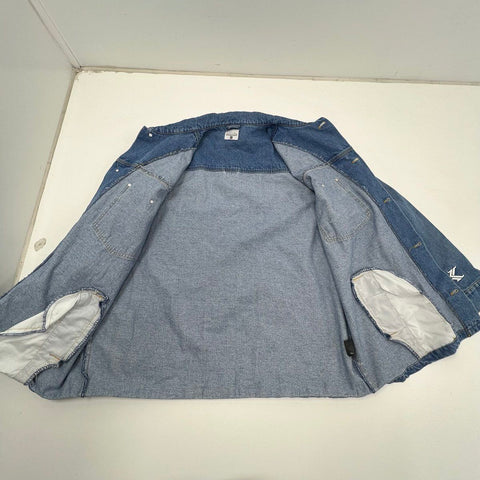 Vintage 90s Karl Kani Blue Embroidered Signature Denim Jean Jacket Men's XXL
