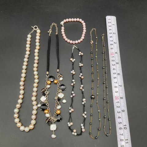 Sterling Silver 925 Pearl Jewelry Lot 6 Pieces Necklaces Bracelet Pink White
