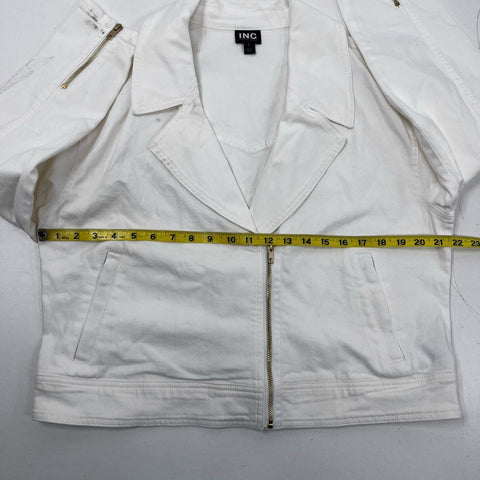 INC International Concepts Women's White Moto Jacket Full Zip Cotton NWT Sz L