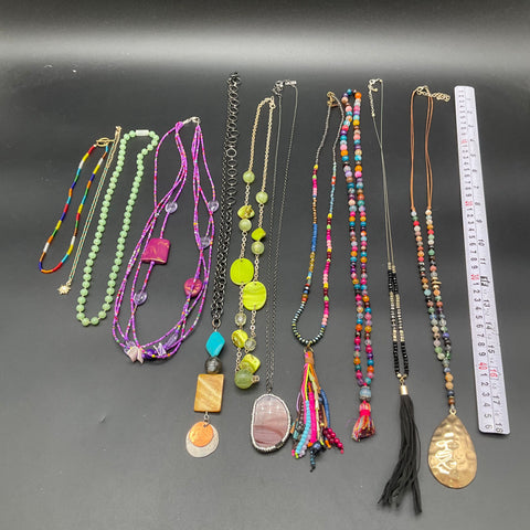 Natural Life Boho Beaded Statement Necklace Lot of 10 Tassels Pendants Eclectic