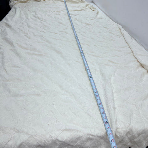 Crown Crafts Cotton Blanket Bedspread Cream Woven Jacquard Fringed Vintage