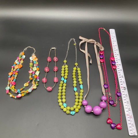 Colorful Costume Jewelry Lot of 5 Necklaces Hearts Shell Beads Ribbon Boho