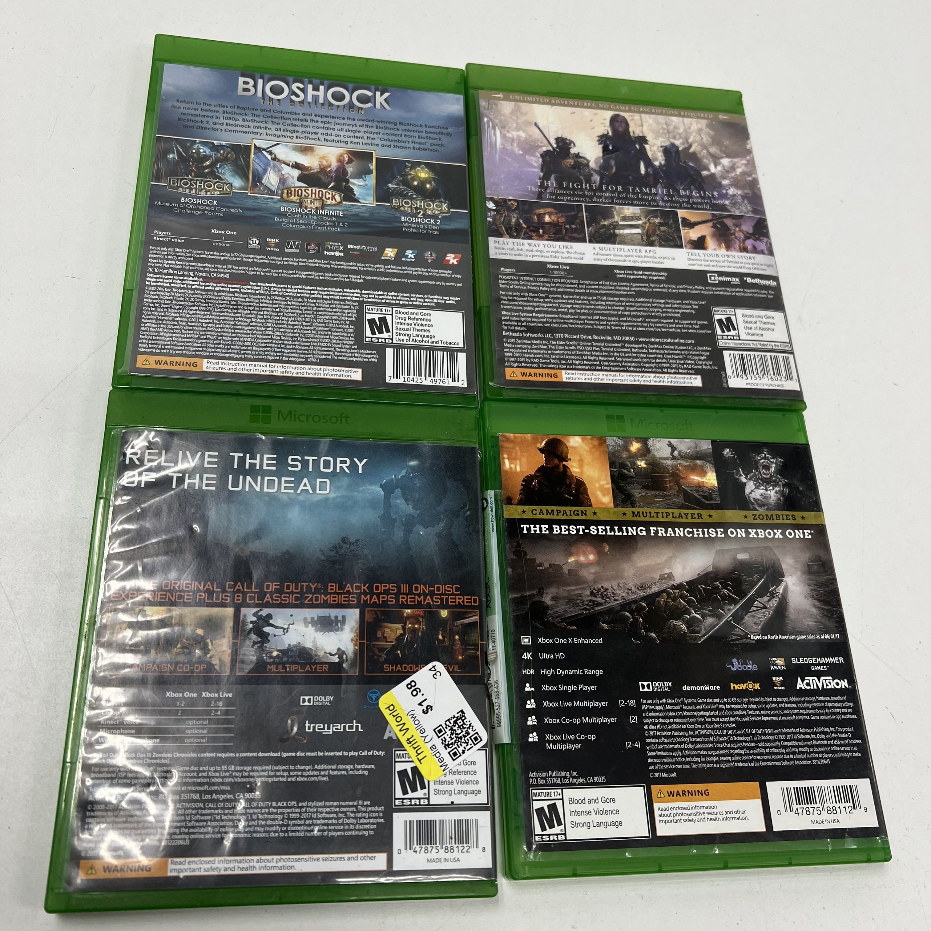 Call of Duty Black Ops 3 WWII BioShock Xbox One 6 Game Lot Microsoft