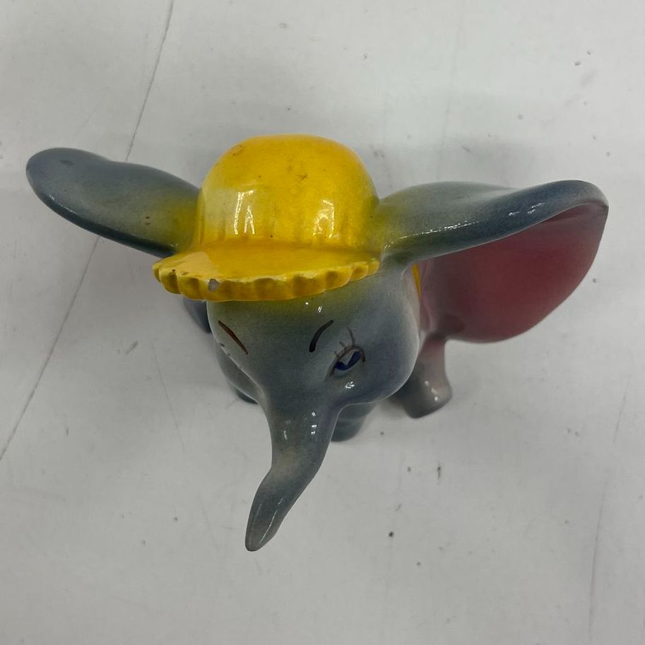 Vintage Collectible Dumbo Elephant in Bonnet Painted Ceramic Figurine *Chipped