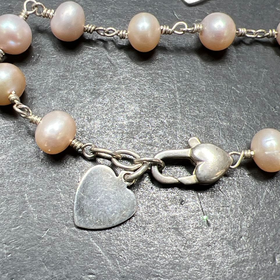 Pink Pearl & Sterling Silver Mother & Daughter Child Matching Bracelets