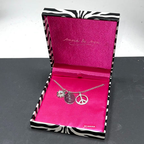 Anna & Ava Peace Charm Silver Tone Necklace NIB