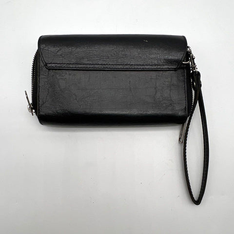 Patricia Nash Black Map Embossed Leather Wristlet Wallet Clutch Bag