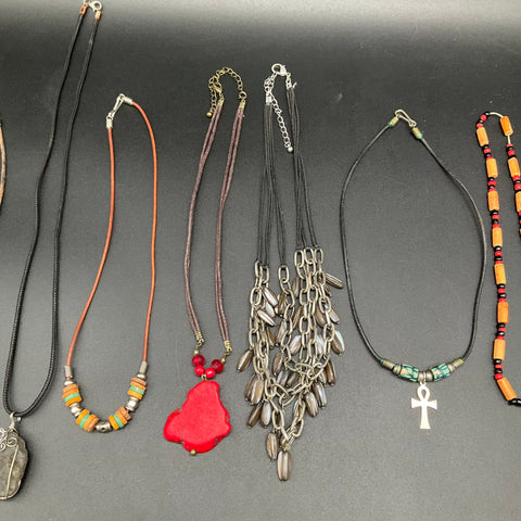 Mixed Costume Jewelry Lot 11 Necklaces Beaded Cord Shell Boho Styles