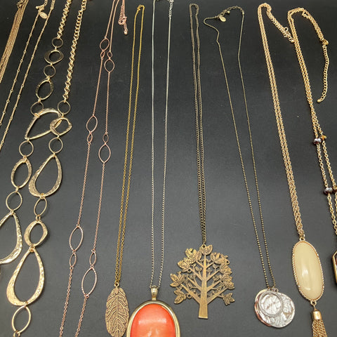 Fashion Jewelry Lot of 12 Necklaces Tassel Pendant Statement Gold Silver Tone