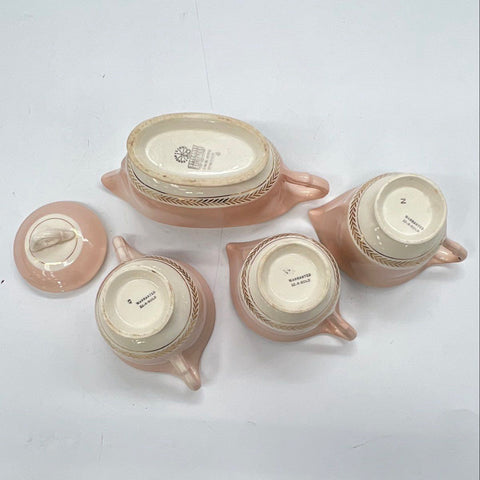 American Limoges Federal Coral Pink 22K Gold Serving Set Gravy Sugar Creamer 4pc
