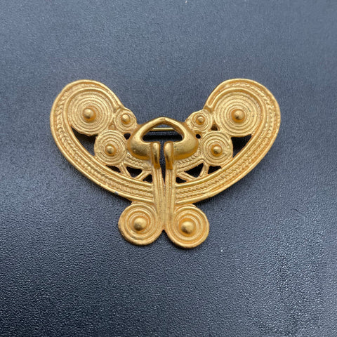 Vintage Tairona Pre-Columbian Style Gold Tone Butterfly Brooch & Earring Set