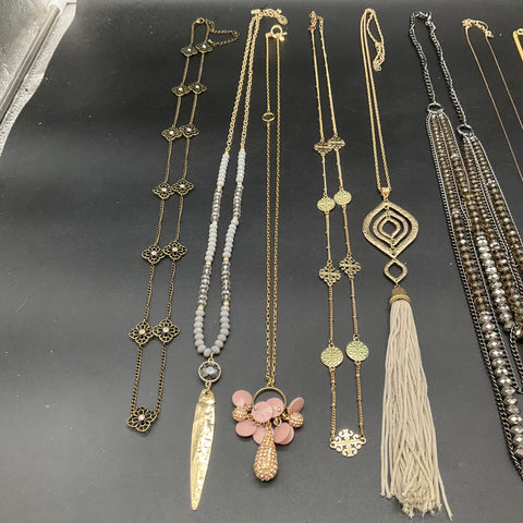Modern Fashion Costume Jewelry Lot 10 Necklaces Tassel Beaded Gold Silver Tone