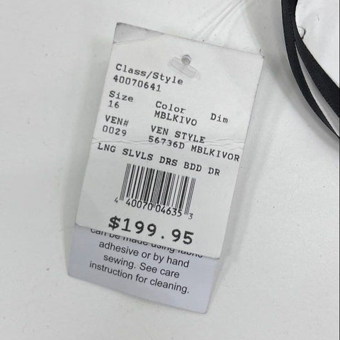 Vintage Y2K Cachet Women's Black Ivory Beaded Cowl Neck Gown Dress 16 NWT