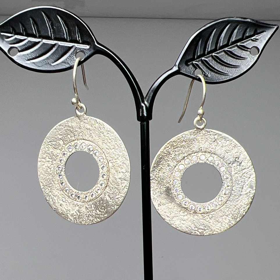 Silpada 925 Sterling Silver Circle Rhinestone Dangle Earrings 8.52g