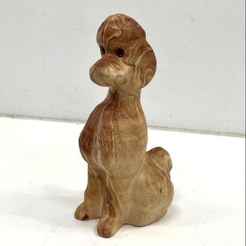 Vintage Mid-Century Modern Poodle Figurine Brown Marbled Glaze 13" Tall Statue