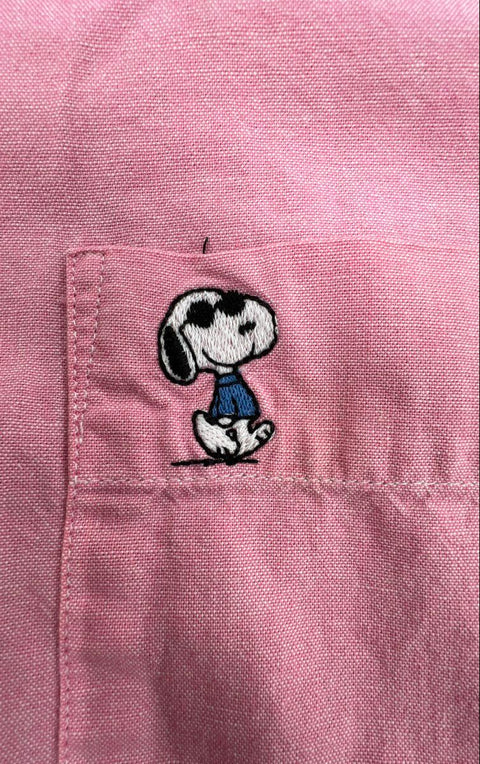 Vintage 90s Peanuts Men's Pink Button Down Snoopy Shirt Sz 14.5 32/33