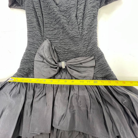 Vintage 80s Nuance Prom Party Dress Smocked High Low Ruffle Off Shoulder Bow