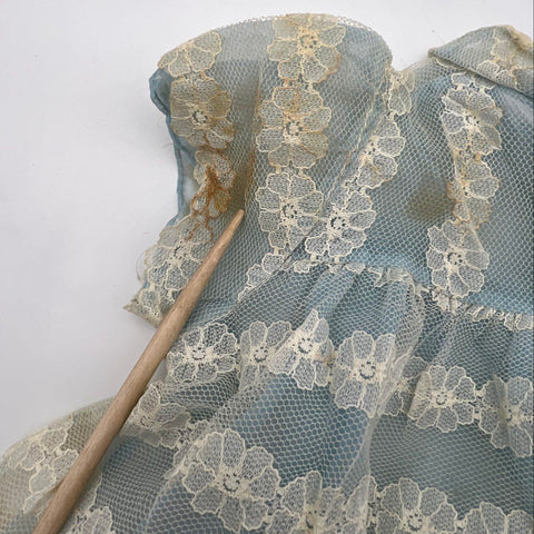 Vintage Style Doll Baby Dress Lot 4 Pieces Blue Pink Lace Mesh Prints