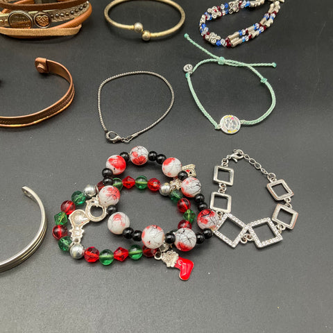 Mixed Costume Jewelry Lot of 24 Bracelets Cuffs Bangles Beaded Religious Fashion