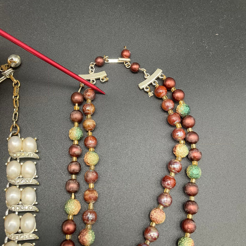 Vintage Costume Jewelry Lot 7 Necklaces Faux Pearl AB Crystal Rhinestone Deco