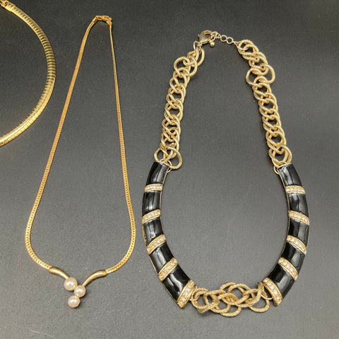 Vintage to Modern Costume Jewelry Lot 11pc Gold Tone Necklaces Owl Bean Choker