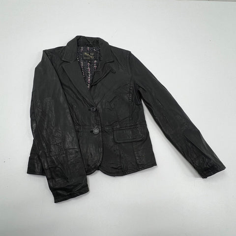 Vintage Y2K Old Navy Black Leather Blazer Floral Lined Jacket Womens M