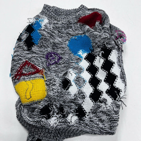 Vintage 90s FIX Geometric Patchwork Abstract Knit Sweater Sz S
