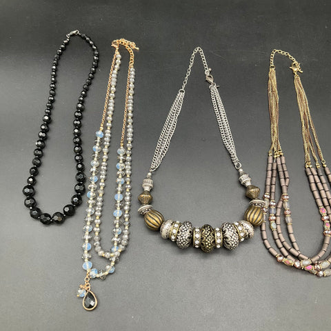 Mixed Fashion Necklace Lot 8 Pieces Gold Silver Tone Beaded Rhinestone