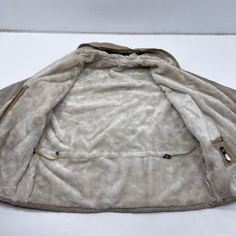 Vintage 90s Comint Hooded Suede Leather Faux Fur Lined Coat Sz 1X