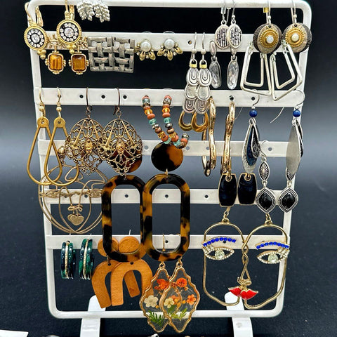 Costume Jewelry Earring Lot 30 Pairs Hoops Drops Studs Boho Retro Novelty