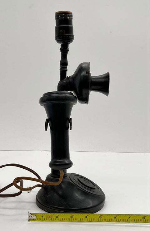 Vintage Candlestick Telephone Table Lamp Black Cast Metal Novelty Accent